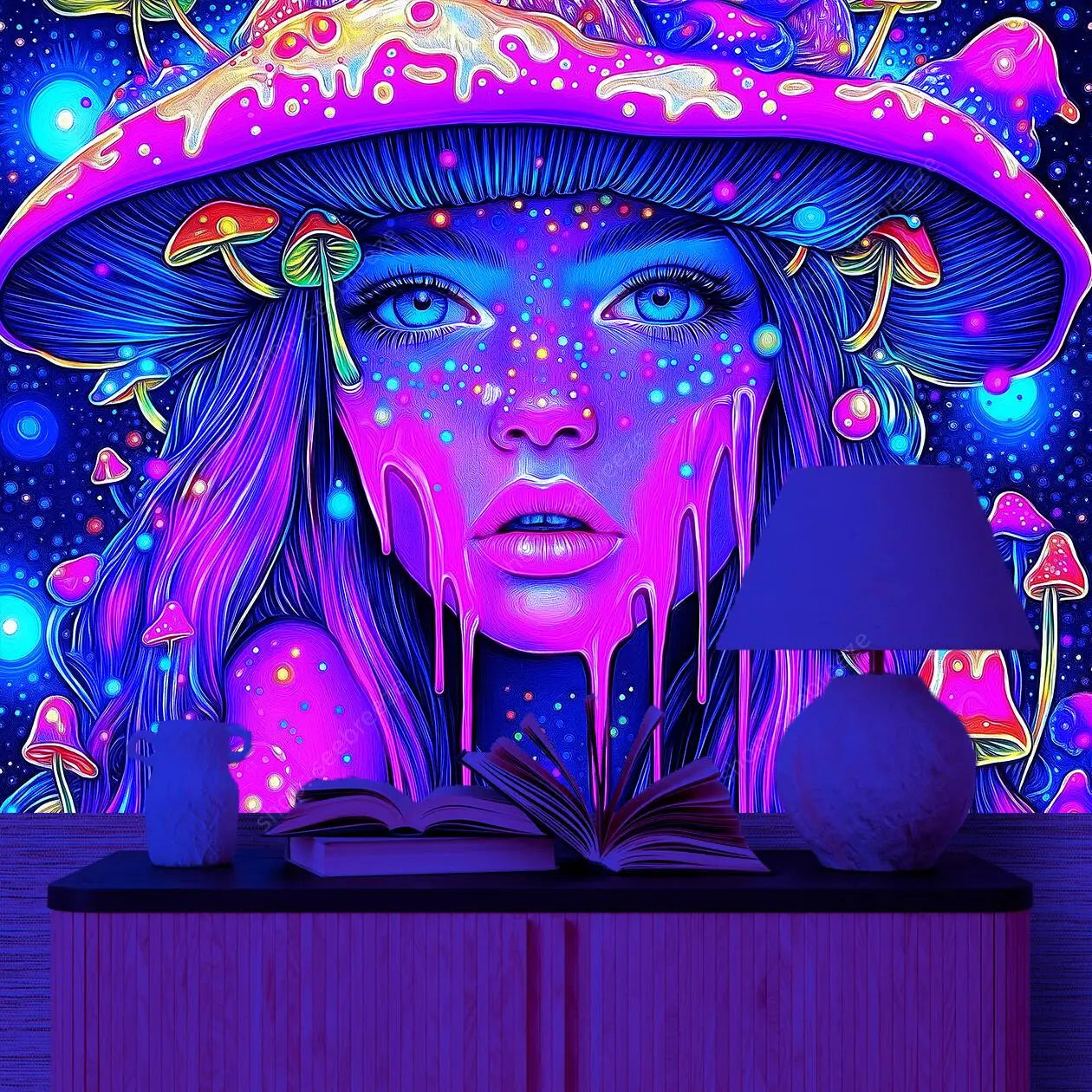 Arazzo neon psichedelico astratto per camera soggiorno decorativo