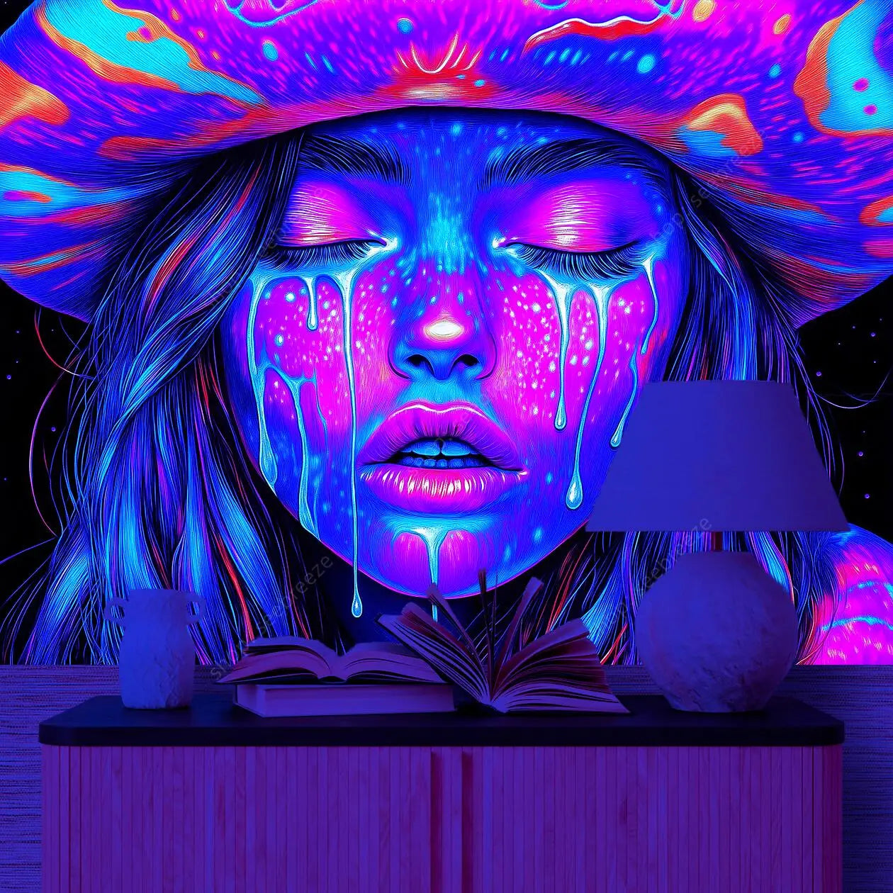 Arazzo neon psichedelico astratto per camera soggiorno decorativo