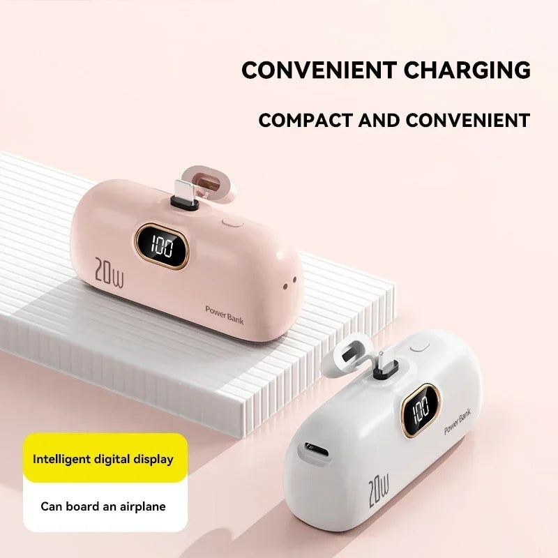 Mini Power Bank 30000mAh Cavo Integrato Caricabatterie Portatile per Cellulare Ricarica Rapida Batteria di Ricambio Capsula Power Bank per iPhone Tipo-C