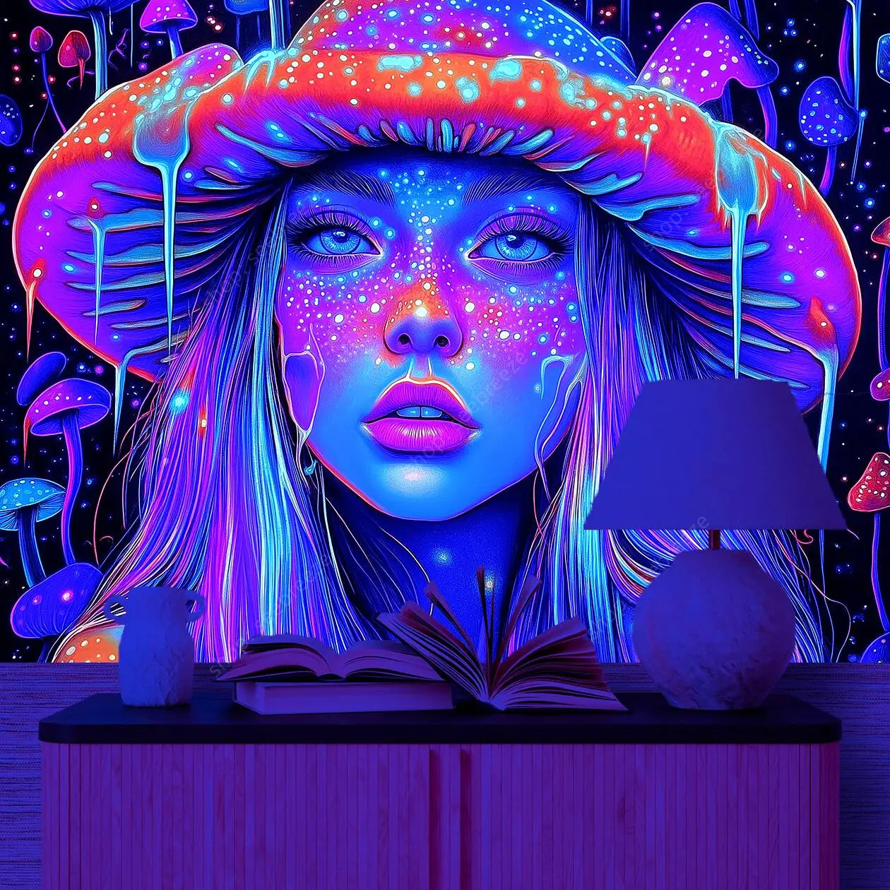 Arazzo neon psichedelico astratto per camera soggiorno decorativo