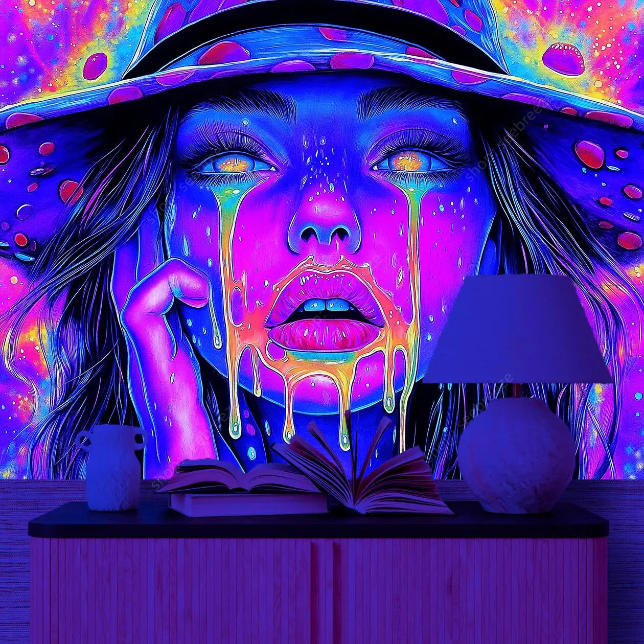 Arazzo neon psichedelico astratto per camera soggiorno decorativo