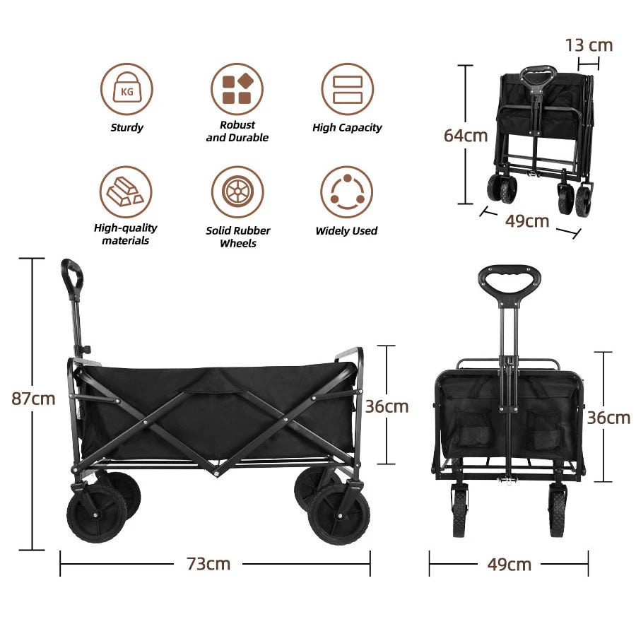 Carrello pieghevole da spiaggia e campeggio di grande capienza ideale per vacanza