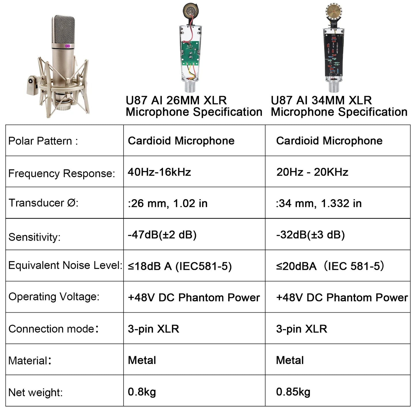 microfono a condensatore U87 AI XLR cardioide professionale da studio podcast registrazione
