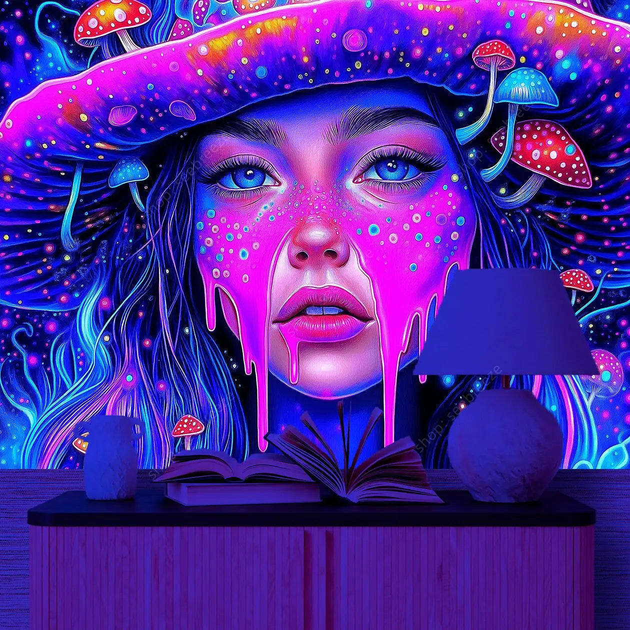 Arazzo neon psichedelico astratto per camera soggiorno decorativo