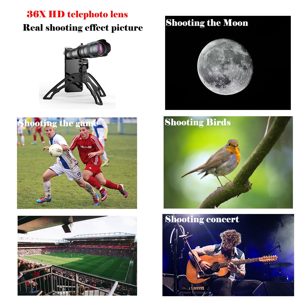 obiettivo per telefono fotocamera teleobiettivo telescopio monoculare + treppiedi con otturatore remoto per tutti gli smartphone