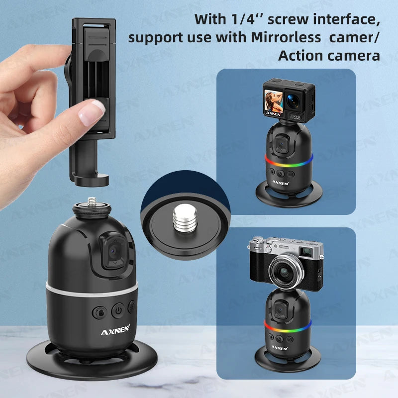 Stabilizzatore per telefono cellulare con gimbal con tracciamento facciale AI, supporto per selfie con rotazione automatica a 360° per iPhone 15 Pro Max Android, treppiede opzionale