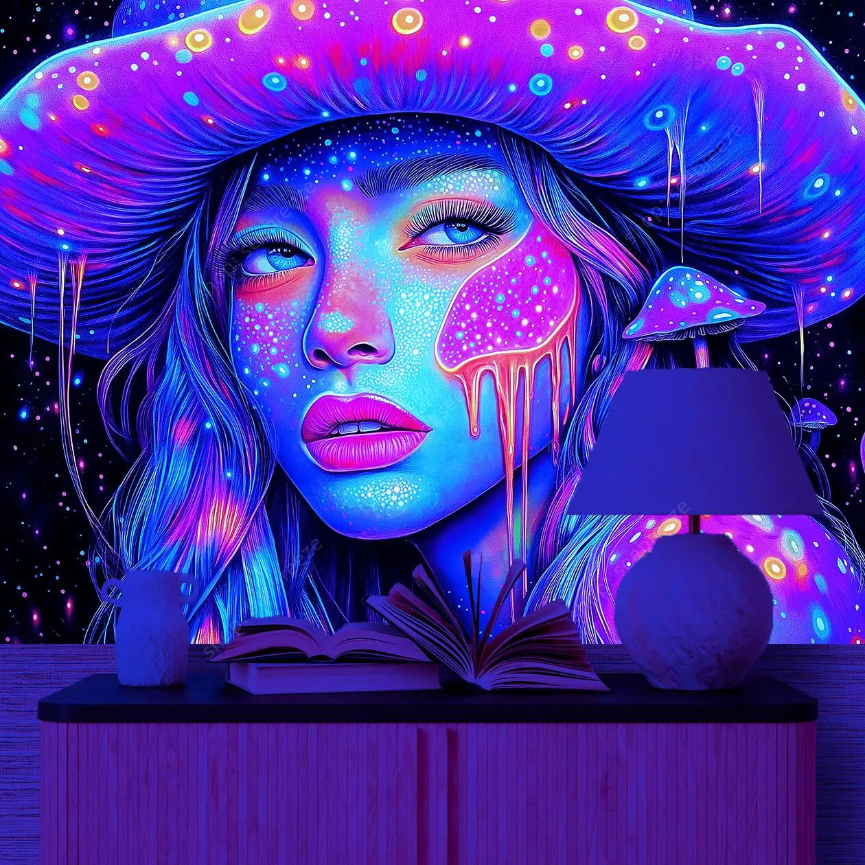 Arazzo neon psichedelico astratto per camera soggiorno decorativo