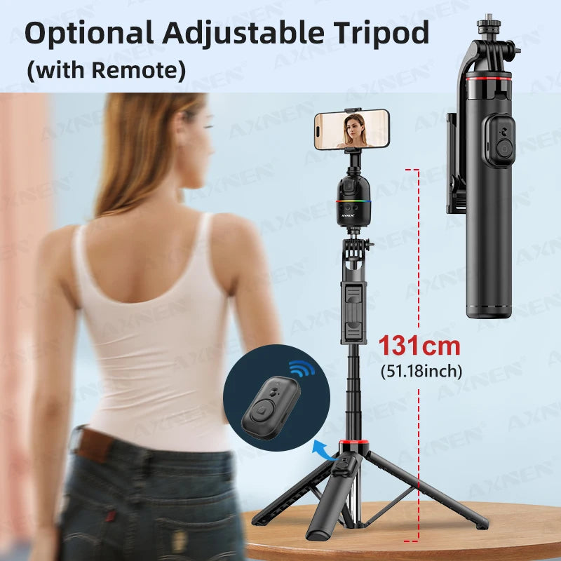 Stabilizzatore per telefono cellulare con gimbal con tracciamento facciale AI, supporto per selfie con rotazione automatica a 360° per iPhone 15 Pro Max Android, treppiede opzionale