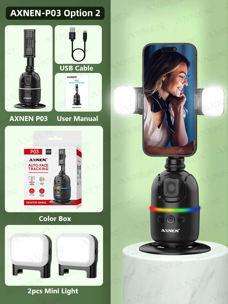 Stabilizzatore per telefono cellulare con gimbal con tracciamento facciale AI, supporto per selfie con rotazione automatica a 360° per iPhone 15 Pro Max Android, treppiede opzionale