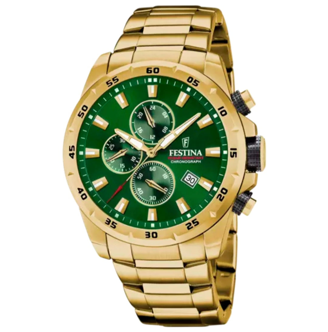 OROLOGIO FESTINA CHRONO SPORT F20541/3 CON CINTURINO IN ACCIAIO VERDE, UOMO.