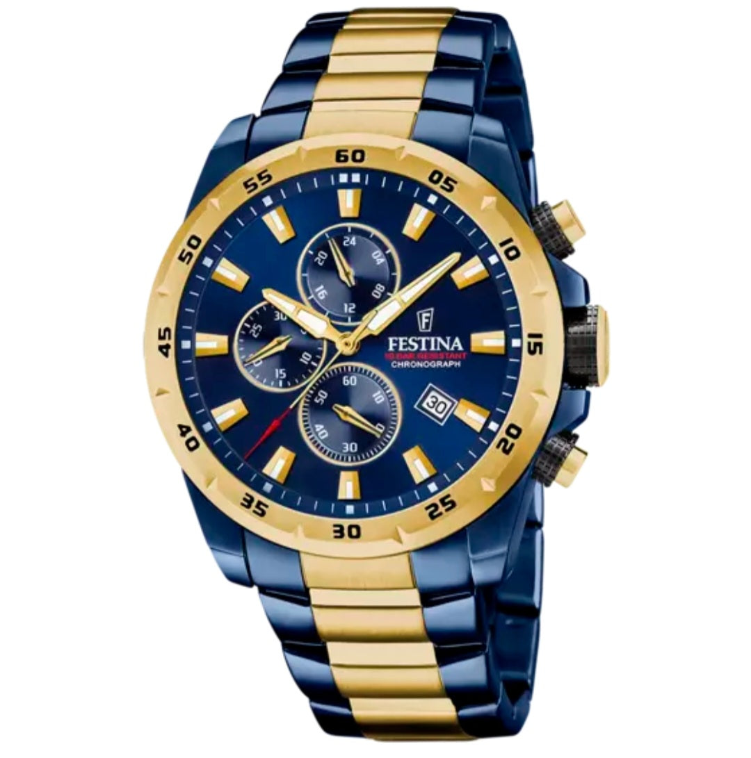 Orologio Cronografo della FESTINA Acciaio- blu & Gold Quadrante blu
