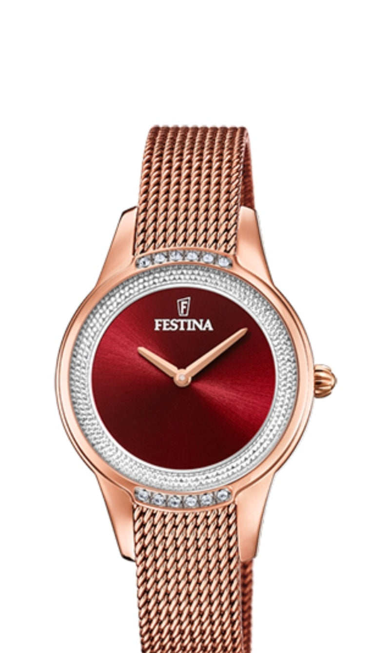 orologio da donna della FESTINA mademoiselle F20496/2 rosso cinturino in acciaio