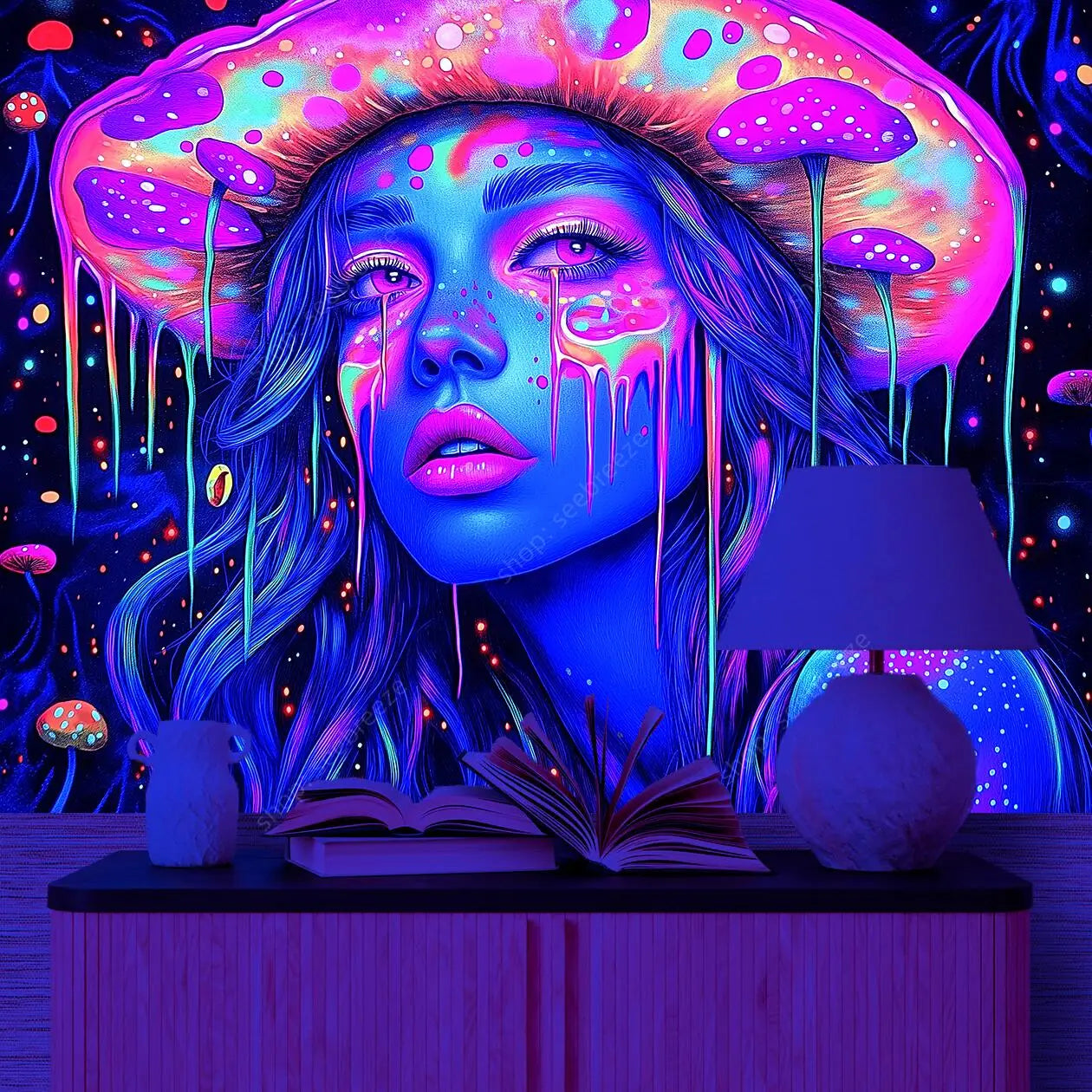 Arazzo neon psichedelico astratto per camera soggiorno decorativo