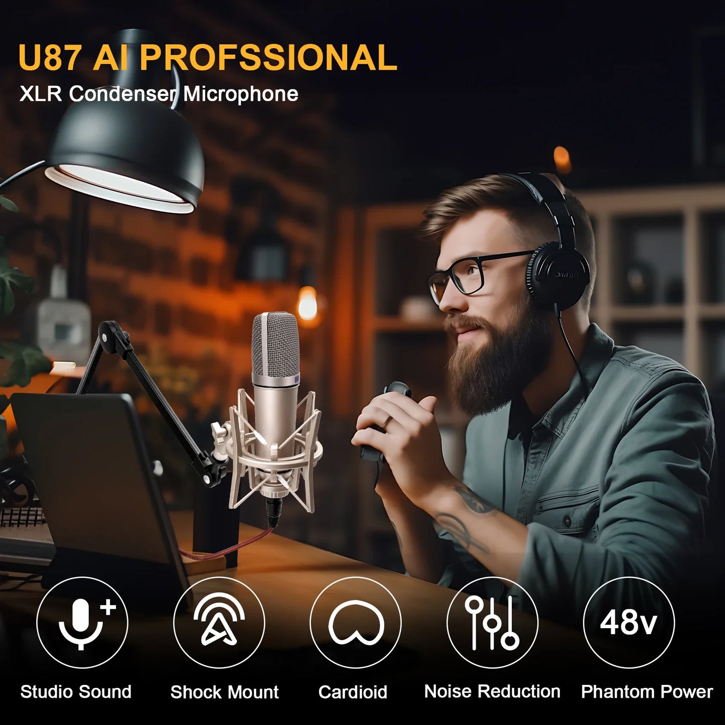 microfono a condensatore U87 AI XLR cardioide professionale da studio podcast registrazione