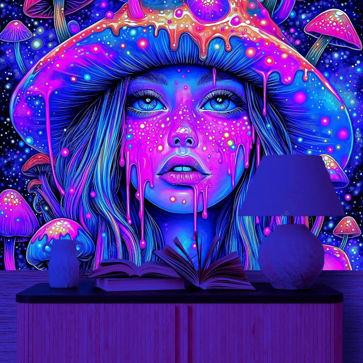 Arazzo neon psichedelico astratto per camera soggiorno decorativo