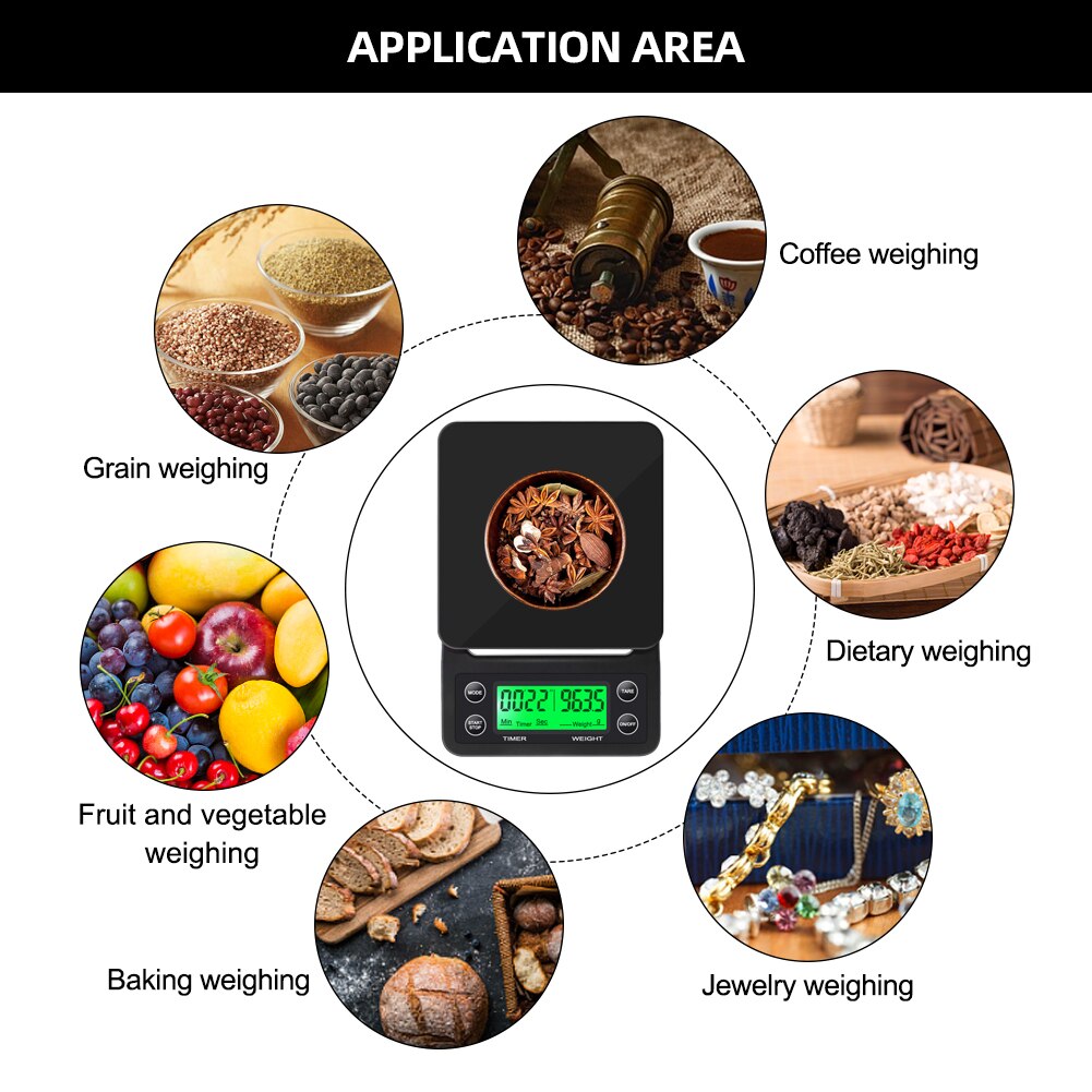 bilancia da cucina digitale ad alta precisione per caffè americano. con display LCD  3Kg/0.1g  5Kg/0.1g